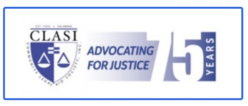 This picture has CLASI's logo on the left and text in the middle reads: advocating for justice. On the left it's a big number 75 and the word years next to it.